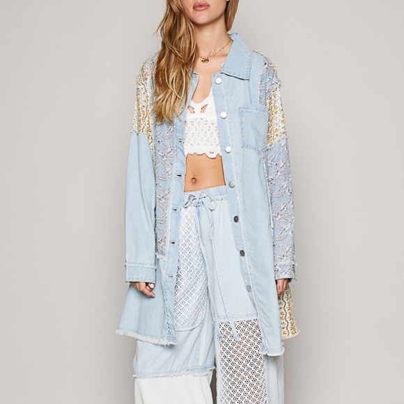 POL Tops - New POL Long Sleeve Oversized Fit Denim Long Shirt Shacket Lightweight Duster